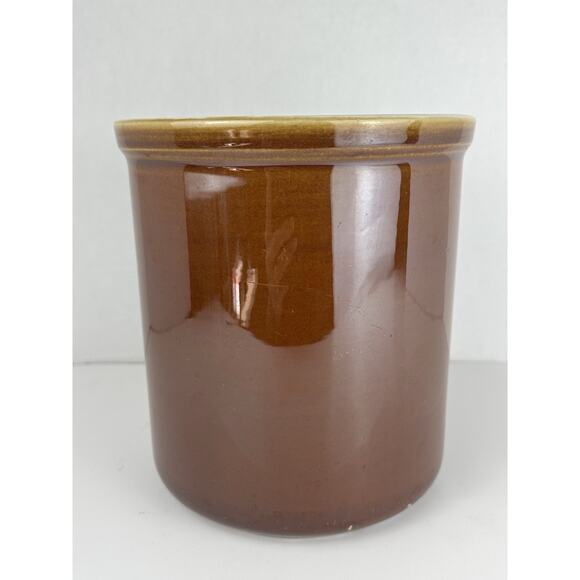 Vintage Hall Pottery Heavy Crock 302 Brown Glaze USA 7" Tall x 6.5" Farmhouse - Picture 1 of 6